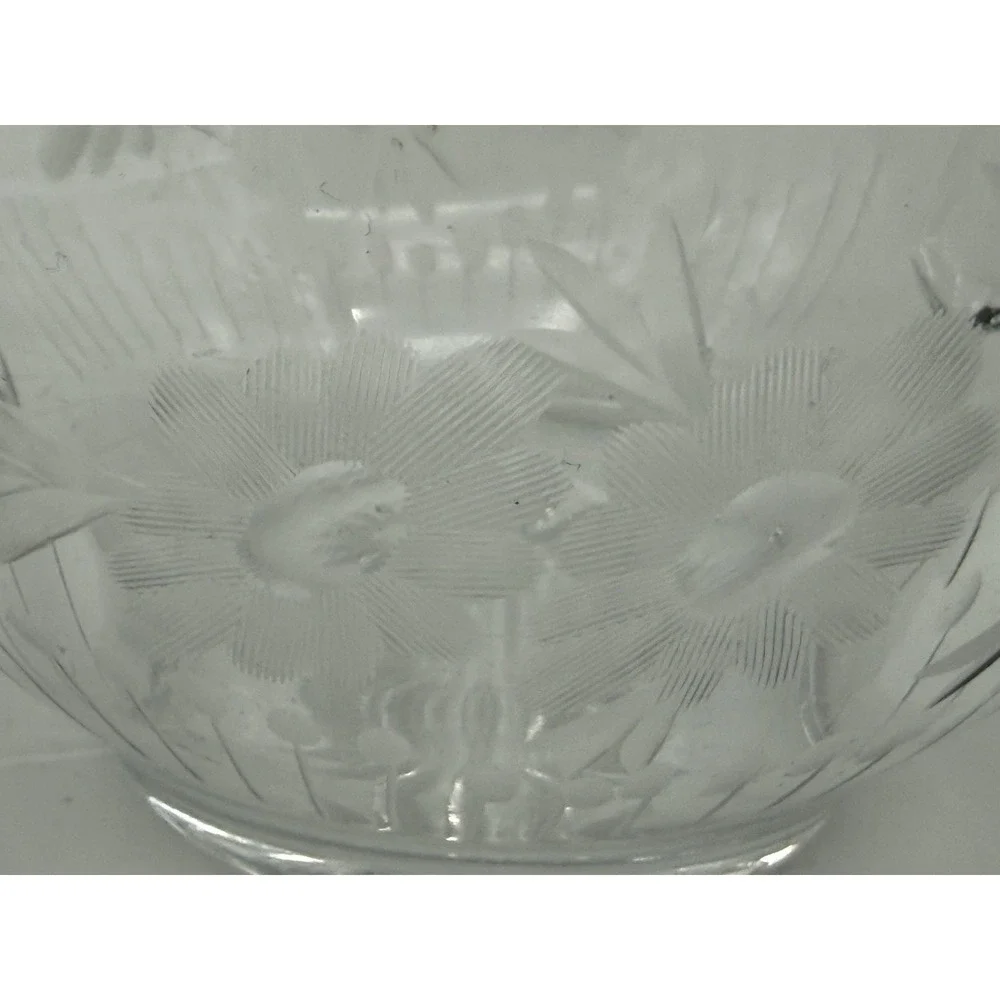 Vintage‎ Heisey Crystal Glass Open Sugar Bowl Etched Floral Design 1930's
